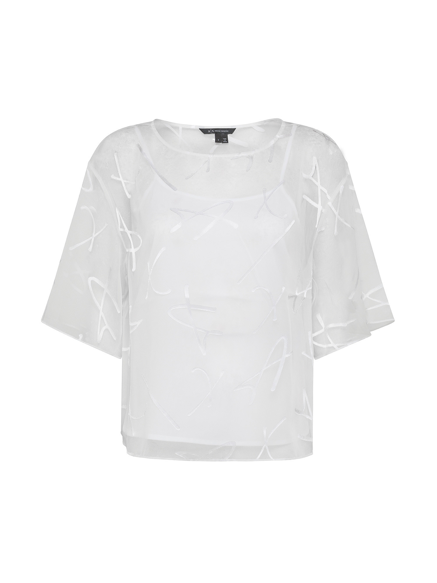 Armani Exchange - Blouse with all over logo lettering, White, large image number 0