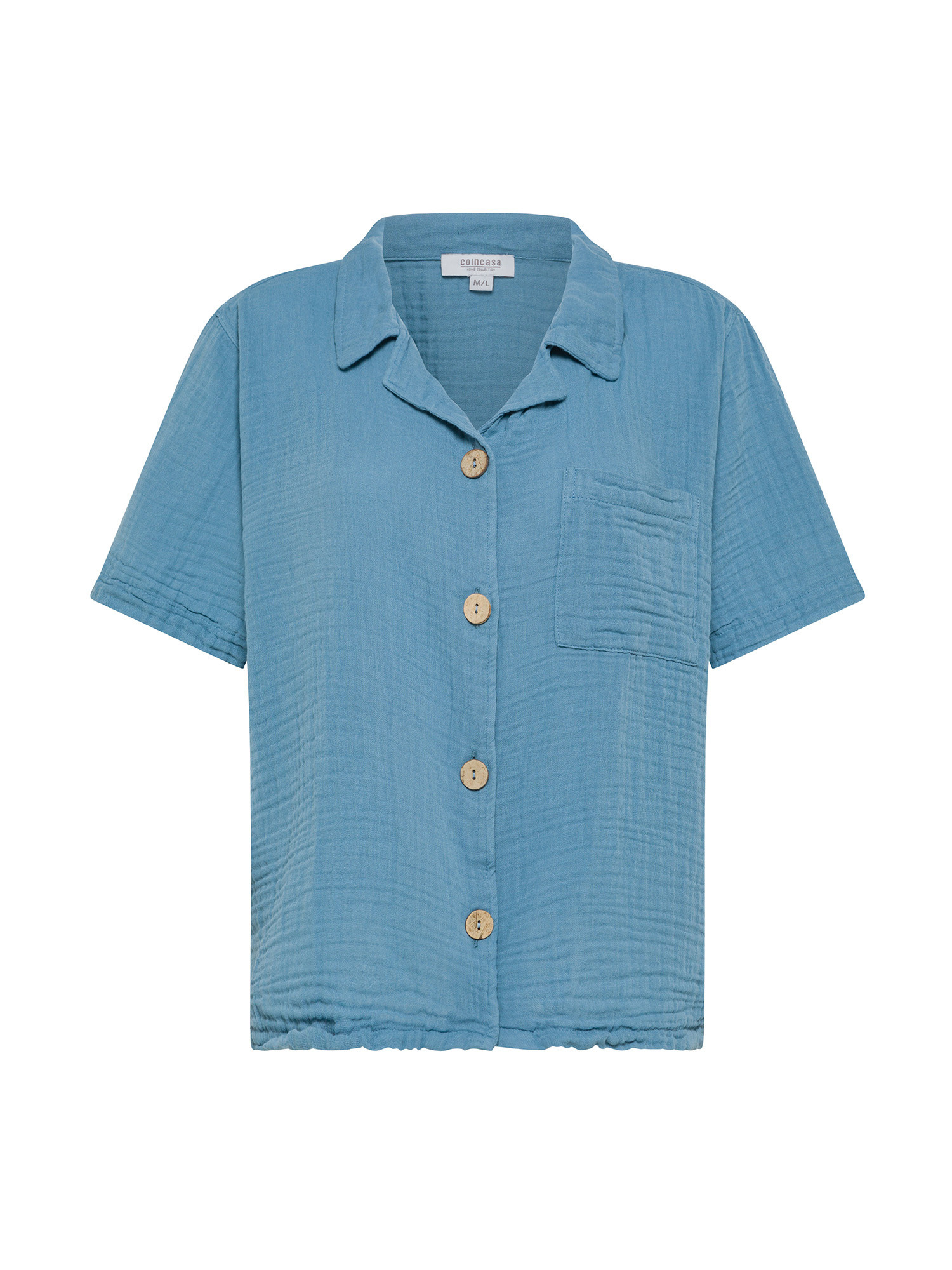 Camicia in mussola di cotone mezza manica., Azzurro, large image number 0