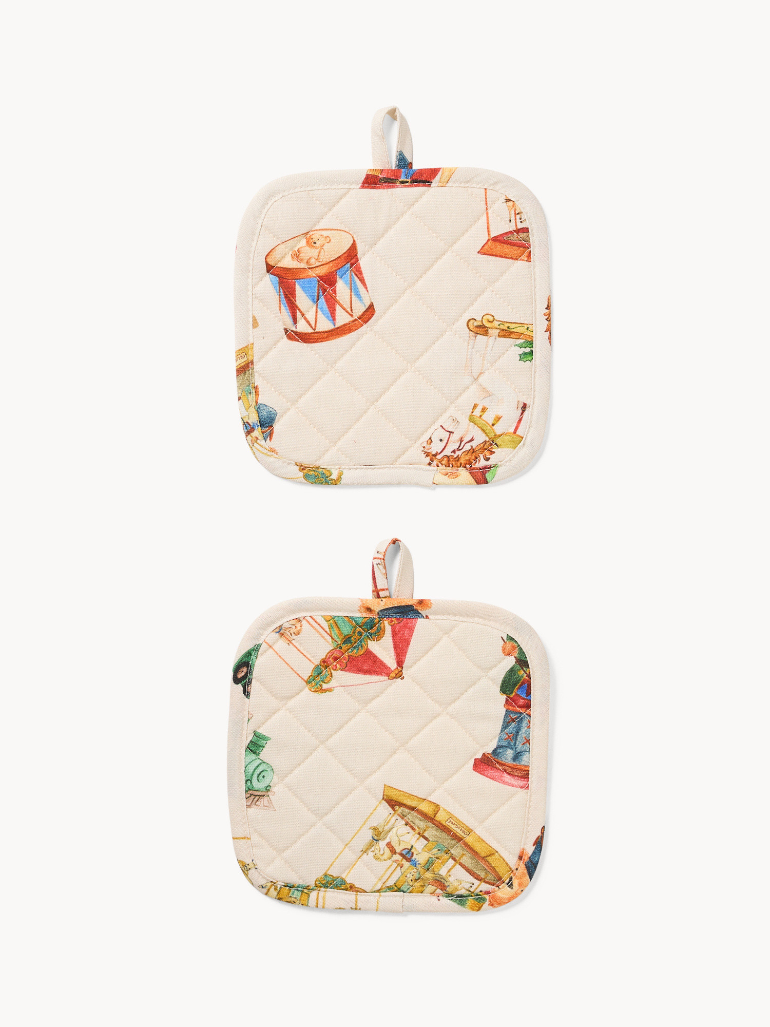 Set di 2 presine in panama di puro cotone con stampa natalizia, Multicolor, large image number 0