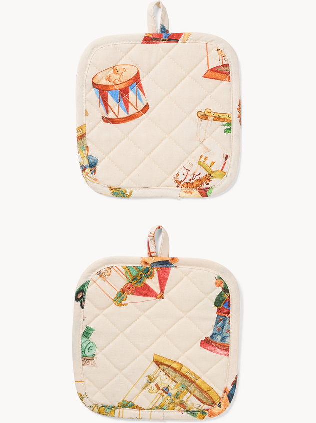 Set di 2 presine in panama di puro cotone con stampa natalizia