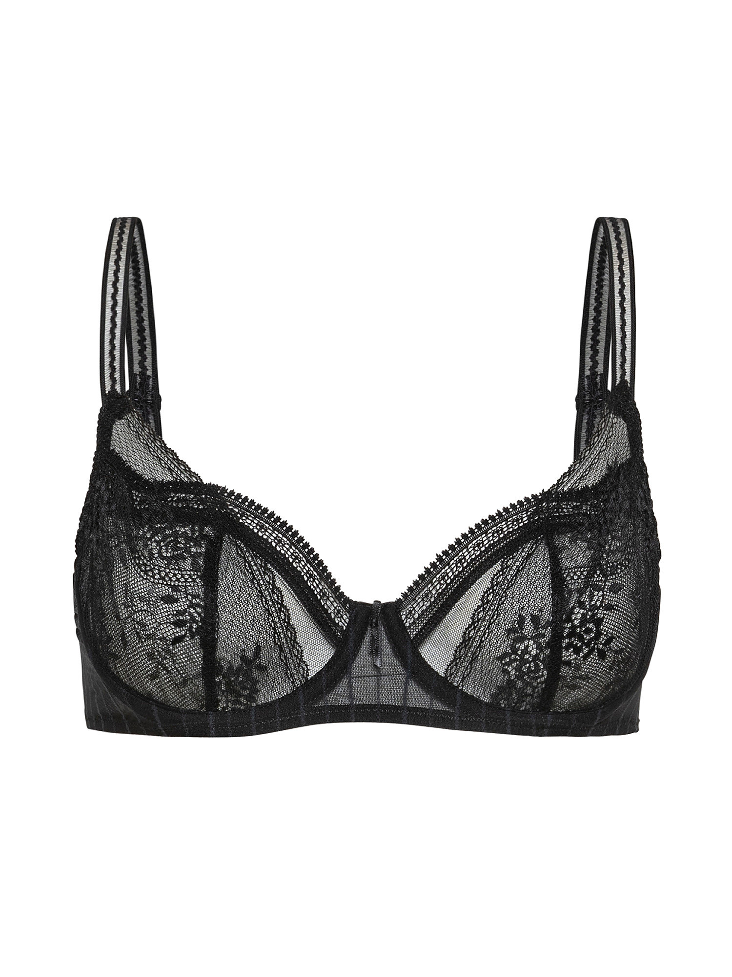 Balconette bra with floral lace, Black, large image number 0