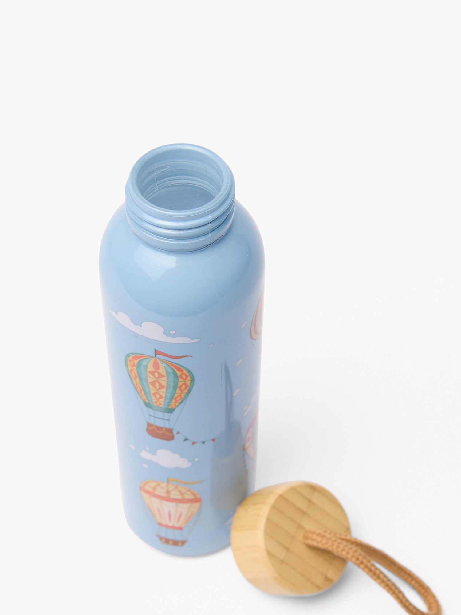 Borosilicate glass bottle with bamboo lid - Introductory price, Bianco/Azzurro, large image number 1