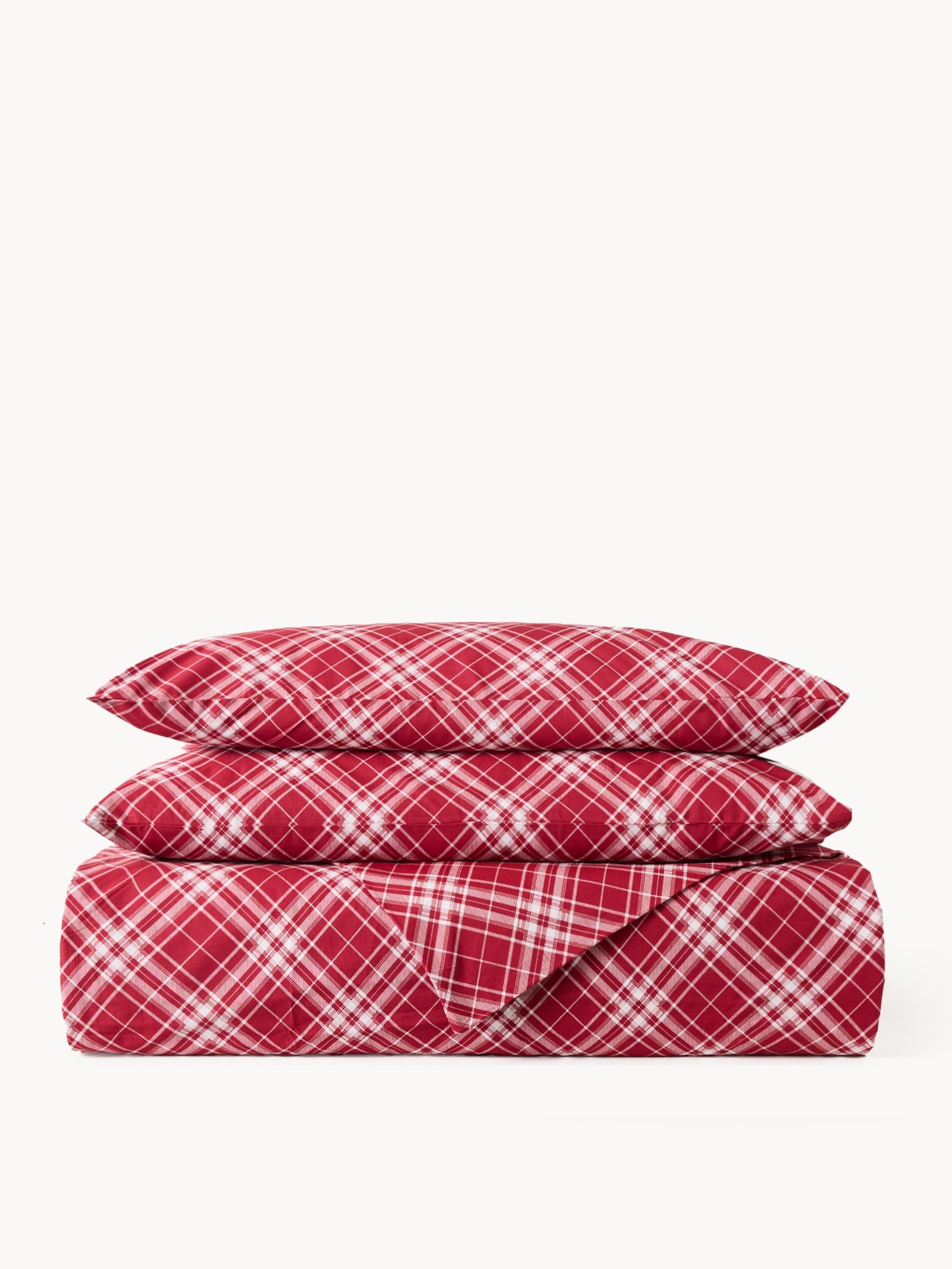 Cotton percale pillowcase,tartan pattern, Bianco/Rosso, large image number 0