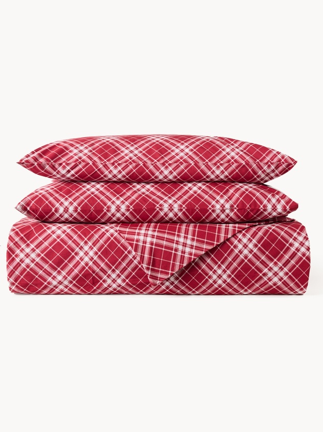 Cotton percale pillowcase,tartan pattern