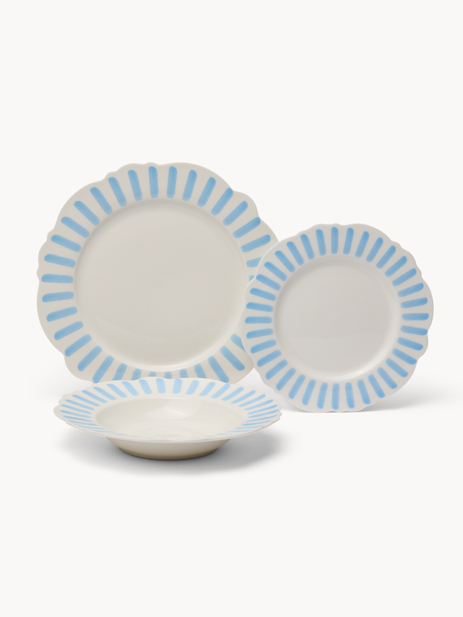 Set of 18 New Bone China Plates with Blue Stripes - Introductory Price, Bianco/Azzurro, large image number 0