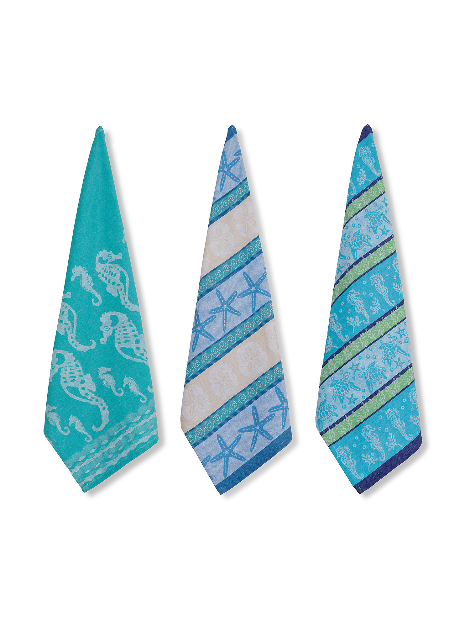 Set of 3 jacquard cotton tea towels with marine motif, Light Blue, large image number 0