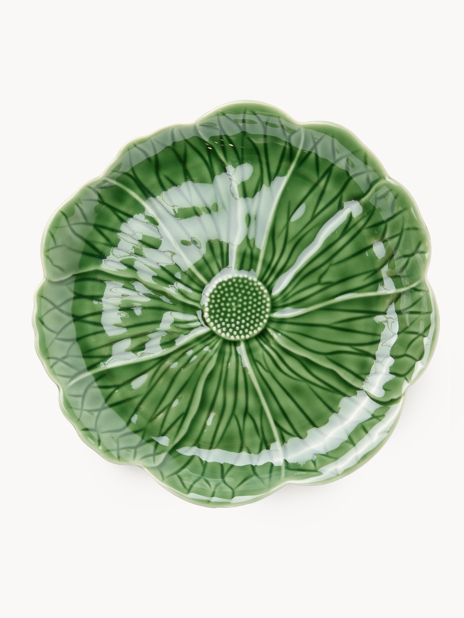 Cabbage-leaf-shaped porcelain serving dish, Green, large image number 0