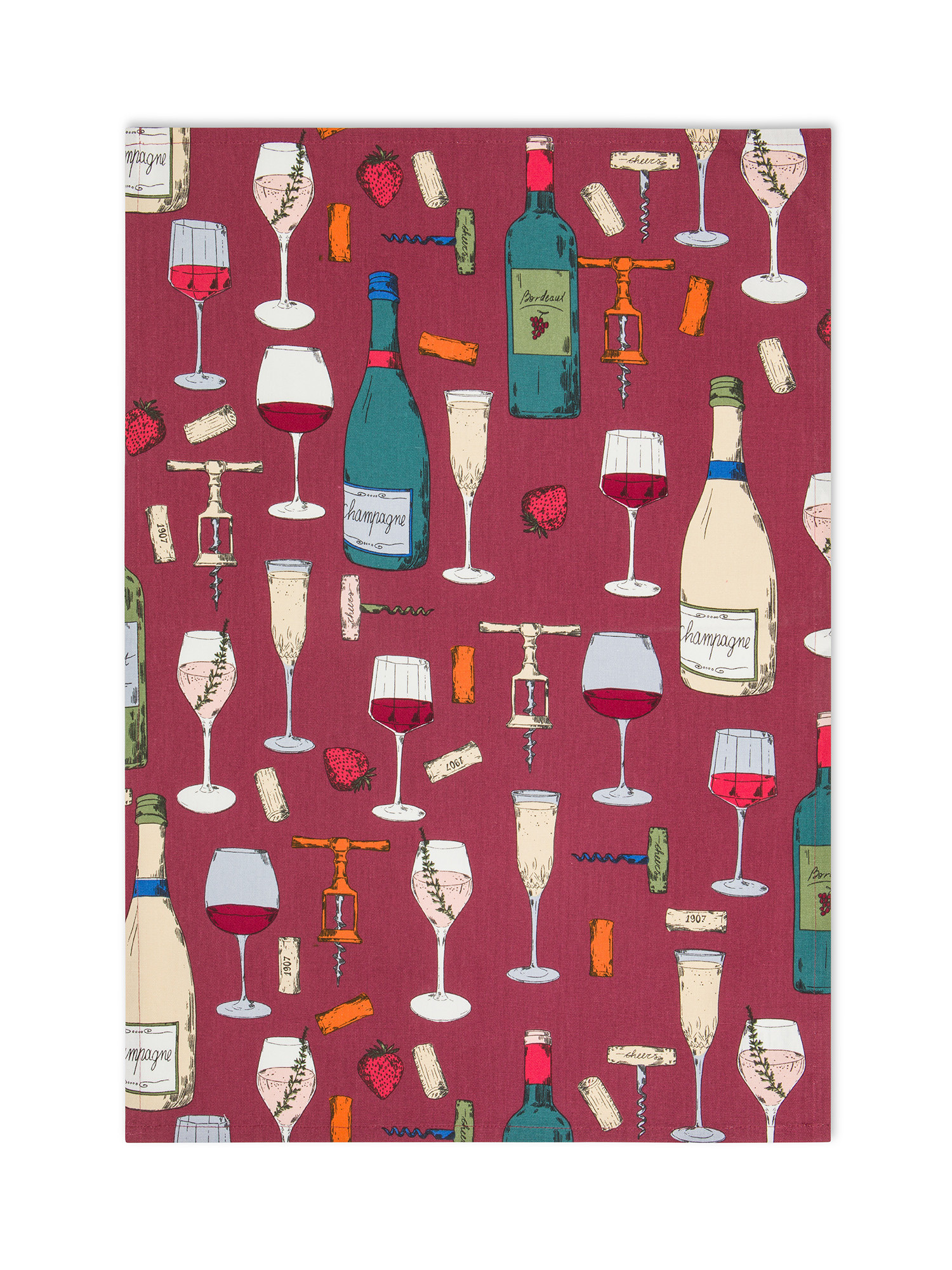Set of 2 panama cotton tea towels with wine print, Dark Red, large image number 2