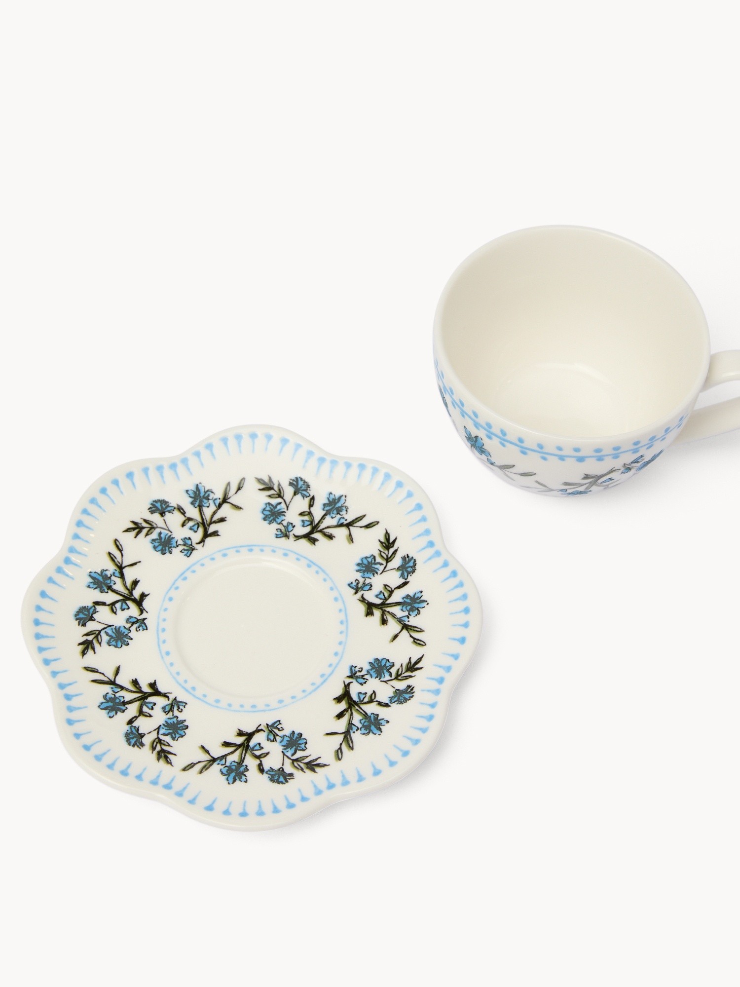 Tazza caff&egrave; in porcellana motivo fiorellini, Bianco/Azzurro, large image number 1