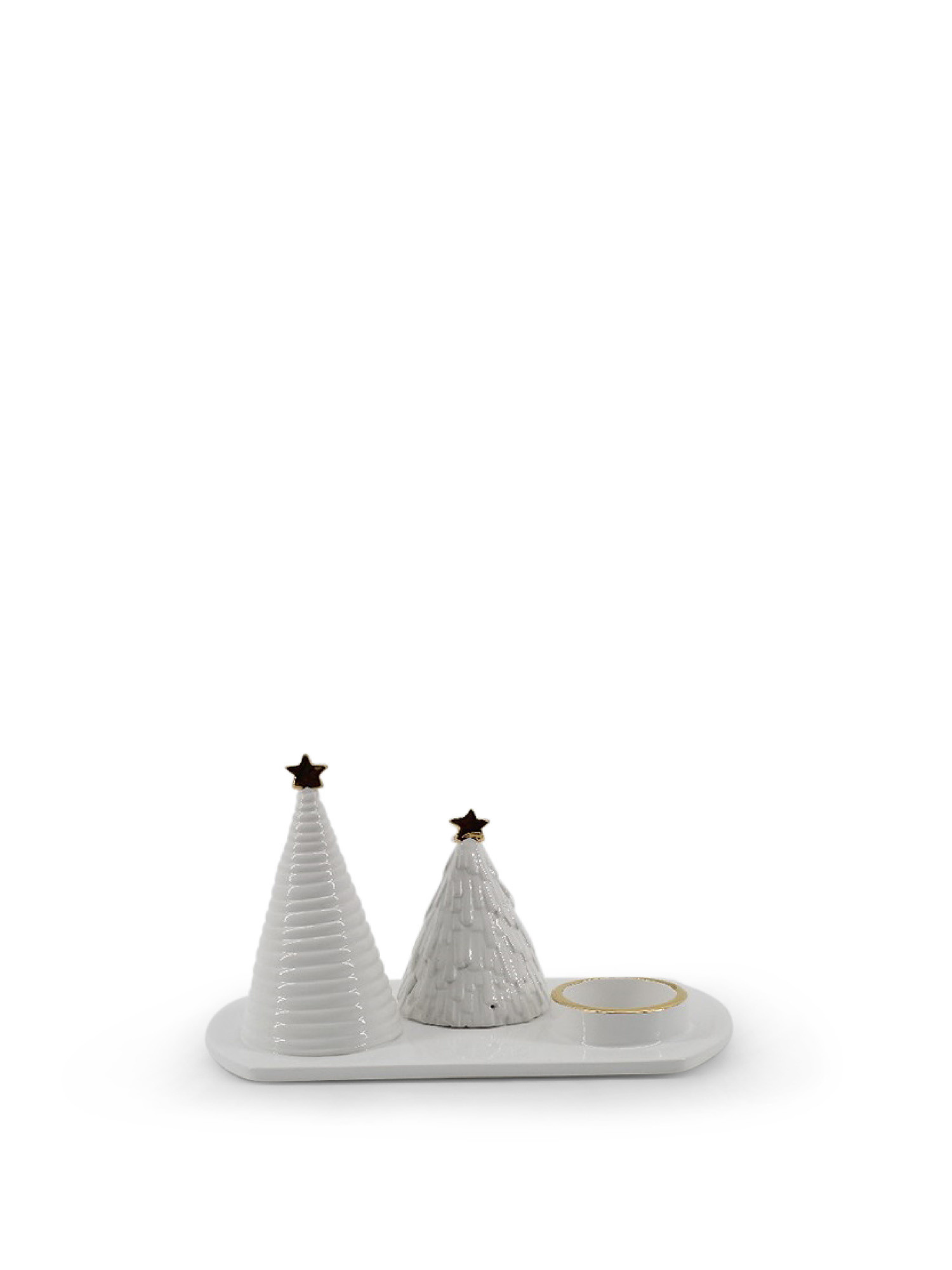 Porta t-light in ceramica con piccoli alberelli, Bianco, large image number 0