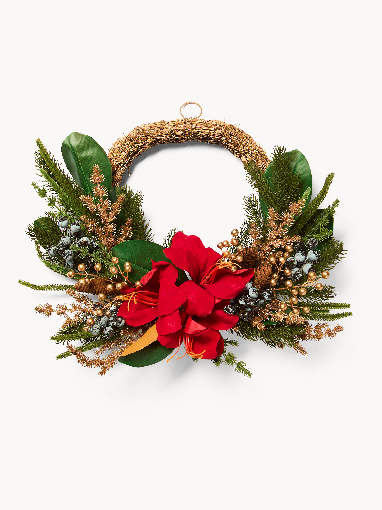 Wreath with artificial flowers, Red, large image number 0