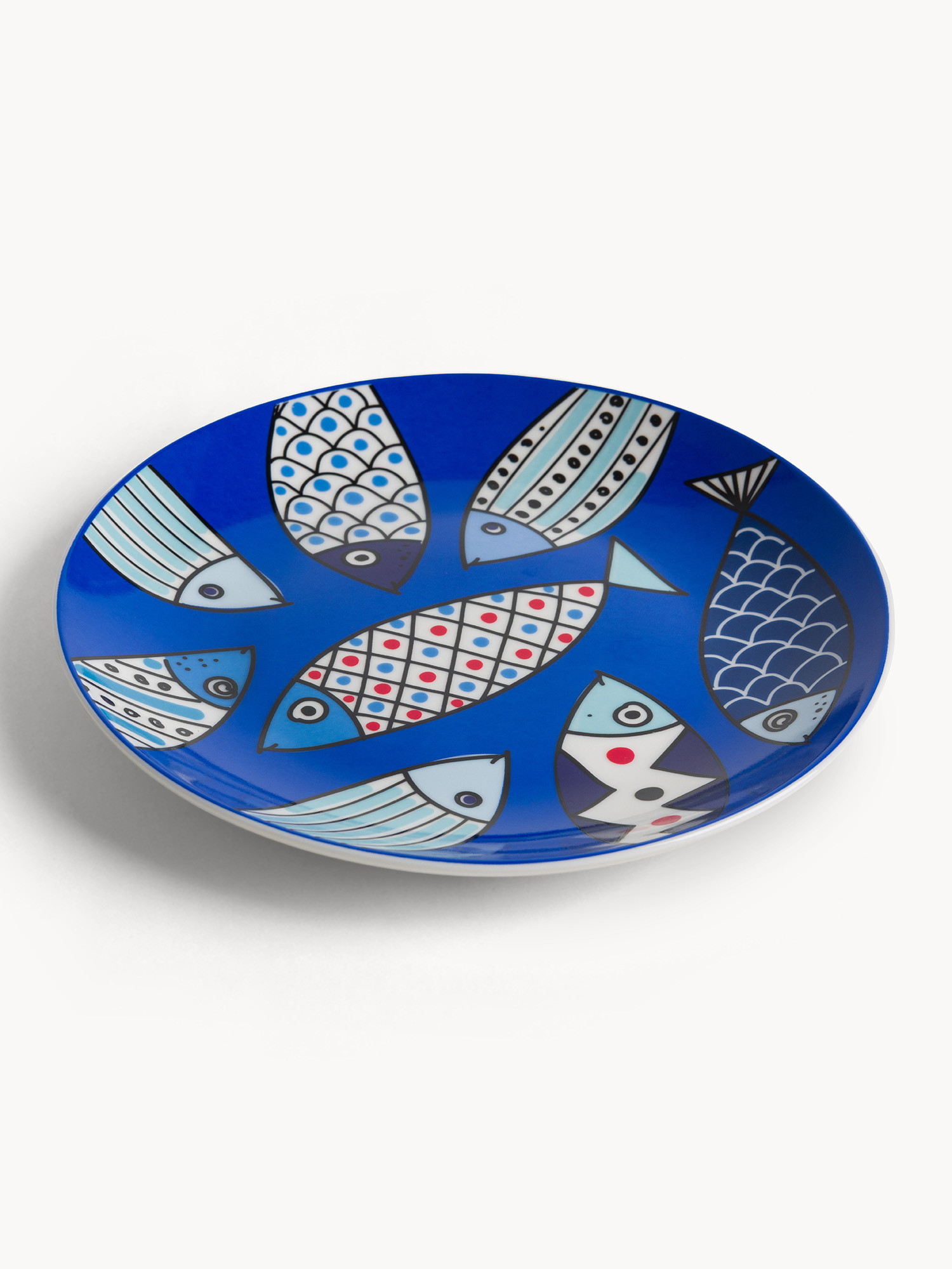 Porcelain bread plates with fish motif, Light Blue, large image number 1