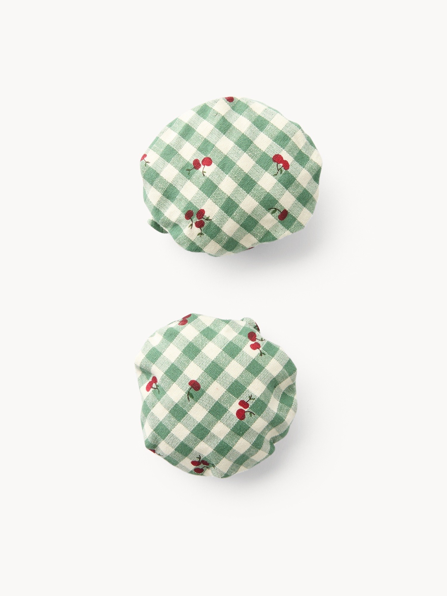 Set di 2 copri marmellata in puro cotone vichy con stampa ciliegie e volant - Prezzo di lancio, Verde, large image number 0