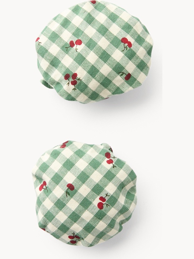 Set di 2 copri marmellata in puro cotone vichy con stampa ciliegie e volant - Prezzo di lancio