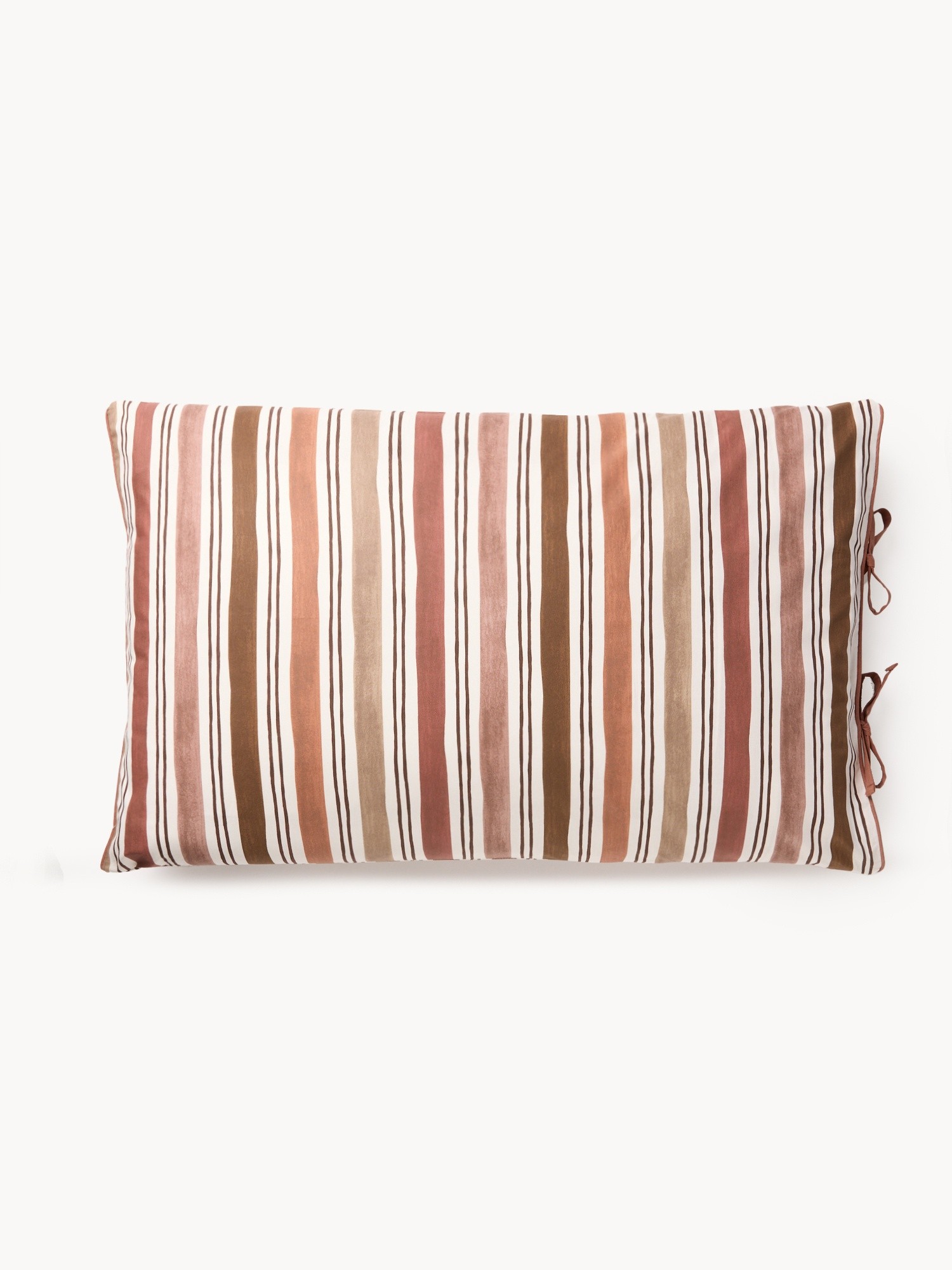 Striped cotton percale pillowcase, Brown, large image number 0