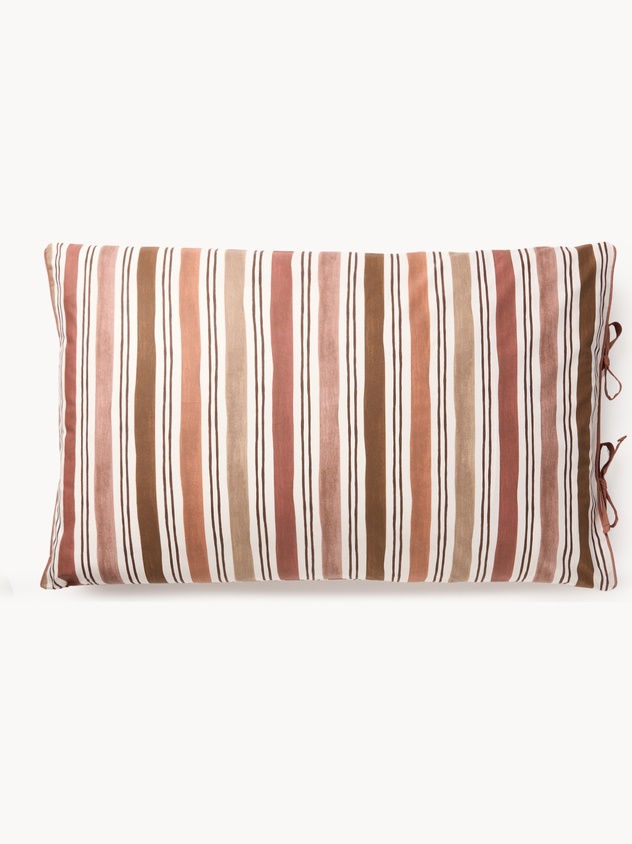 Striped cotton percale pillowcase