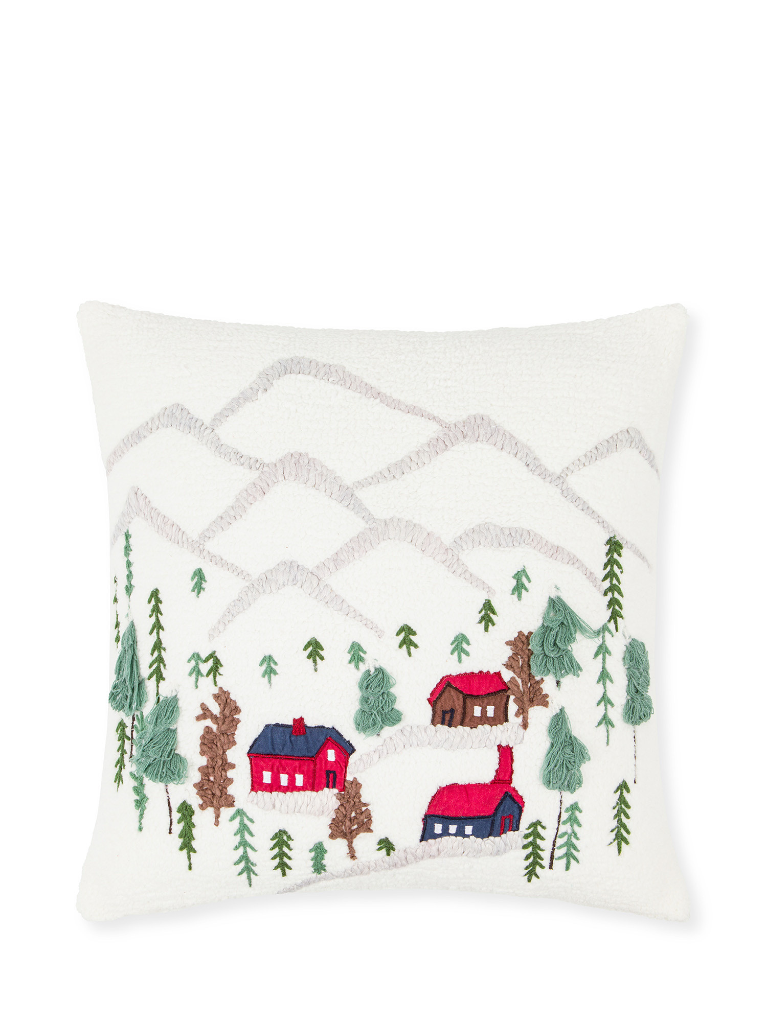 Embroidered sherpa fabric cushion 45x45cm, White, large image number 0