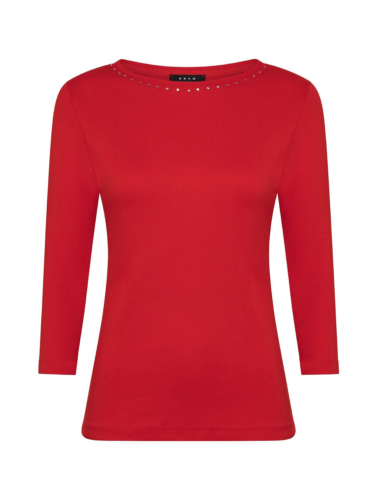 Crewneck T-shirt with rhinestones, Red, large image number 0