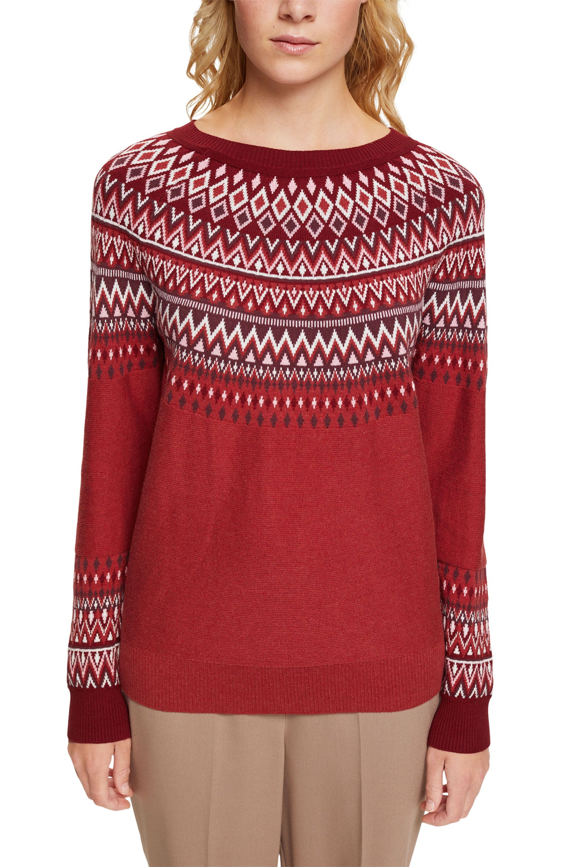 Jacquard crewneck sweater, Brick Red, large image number 1