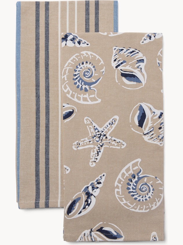 Set of 2 nautical-themed cotton tea towels - Introductory price
