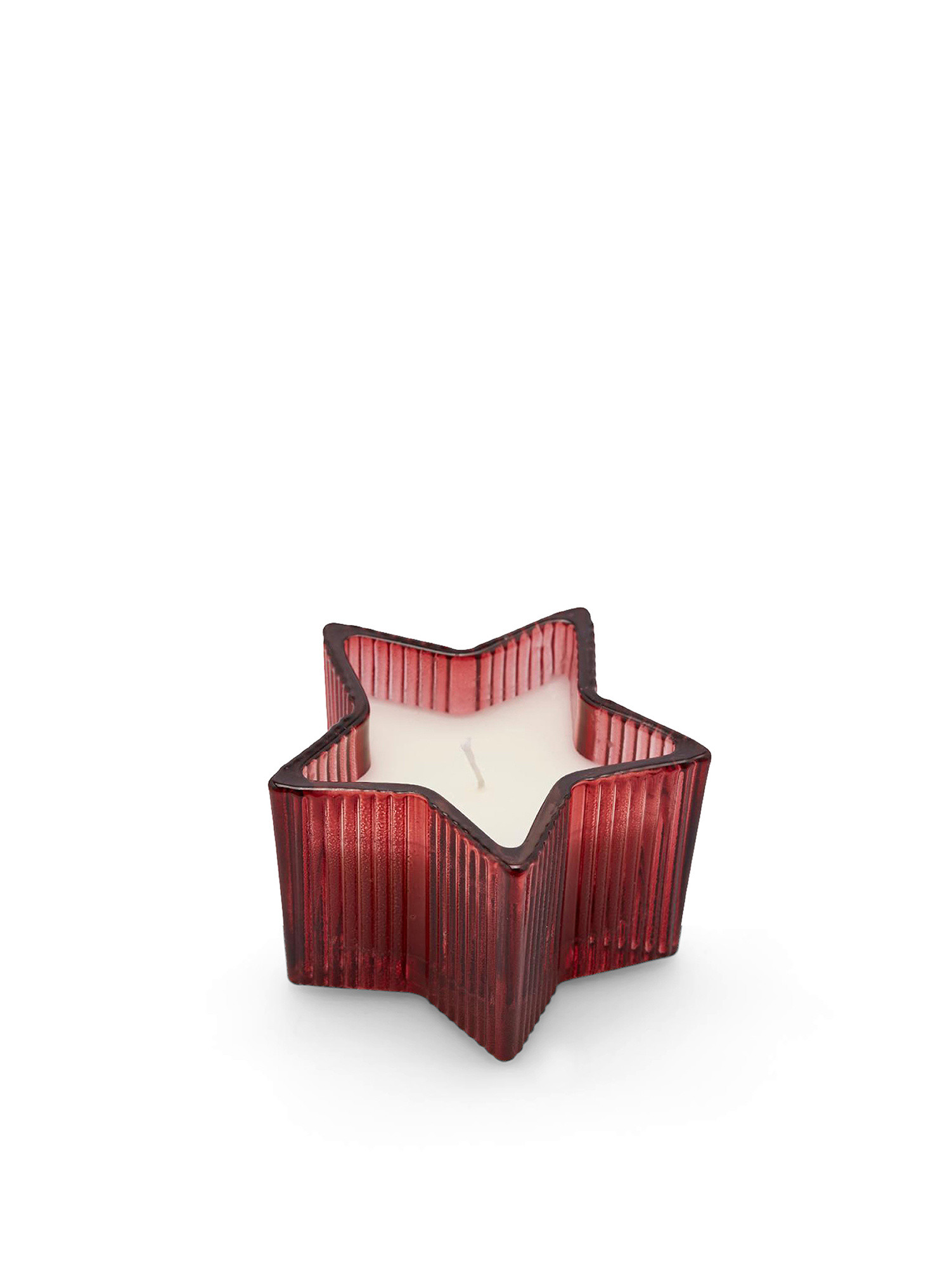 Candle in star-shaped glass container, Red, large image number 0