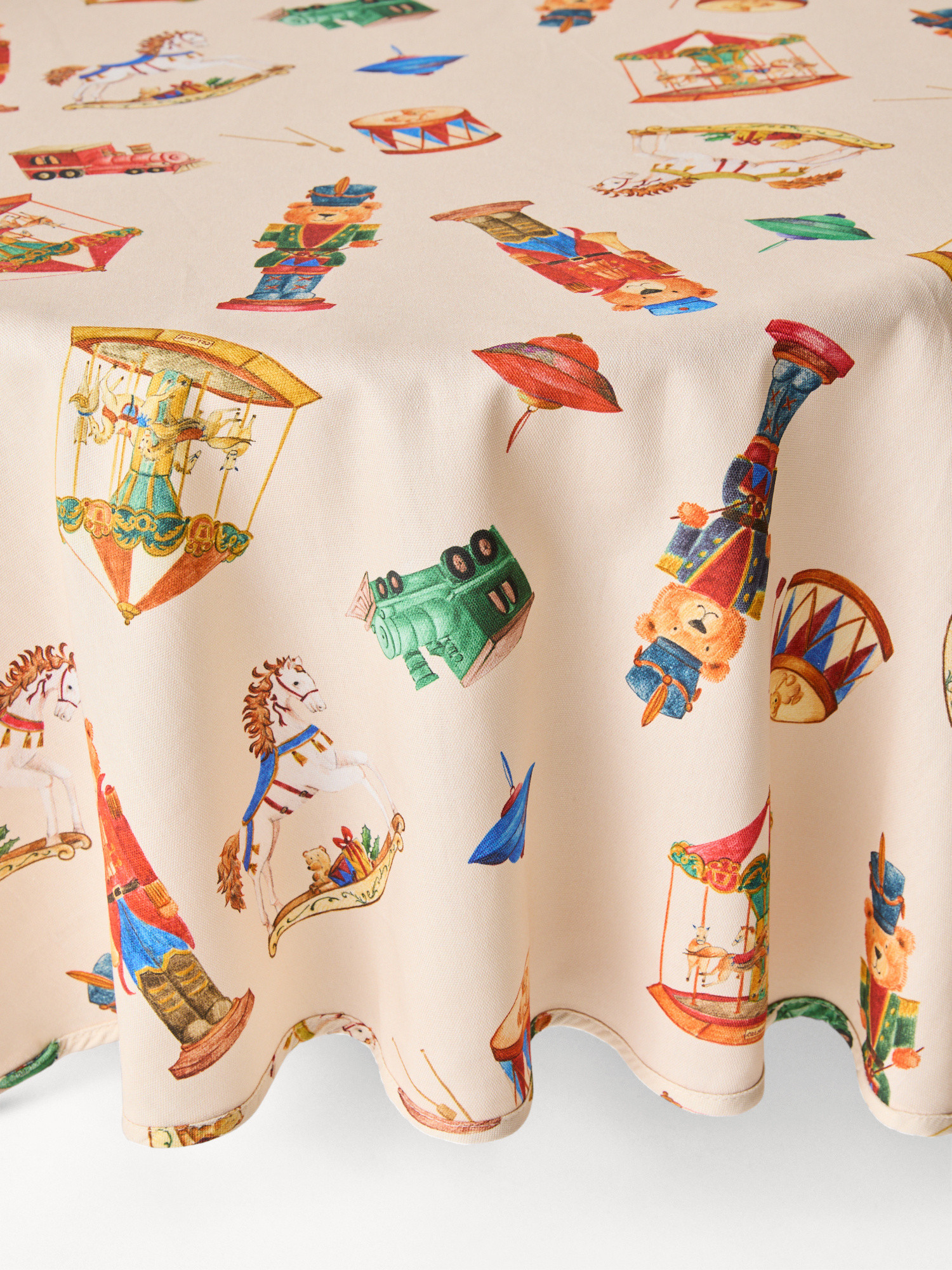 Tovaglia rotonda in panama di puro cotone con stampa natalizia, Multicolor, large image number 0