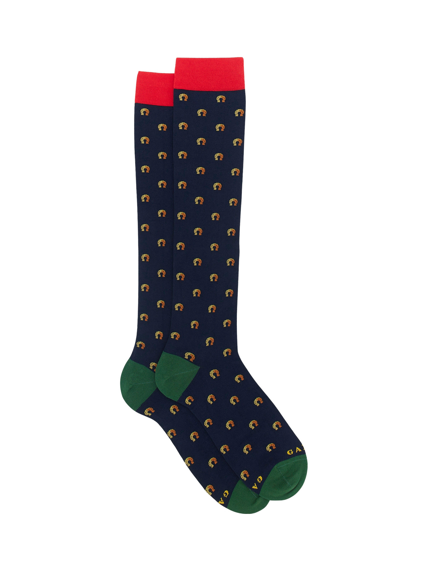 Long sock with horseshoe pattern, Dark Blue, large image number 0