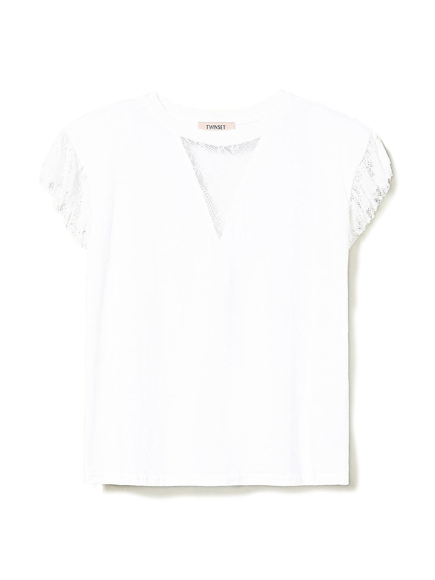 T-shirt with Valenciennes lace, White, large image number 0