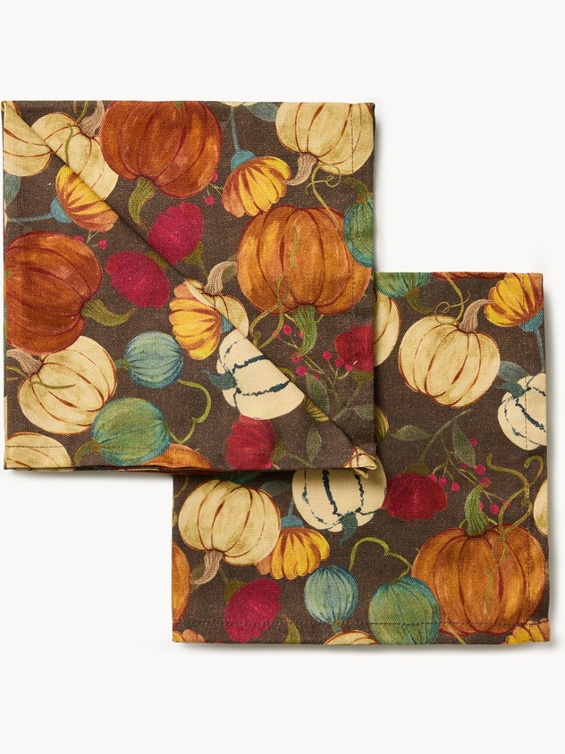 Set of 2 cotton panama napkins with pumpkin print