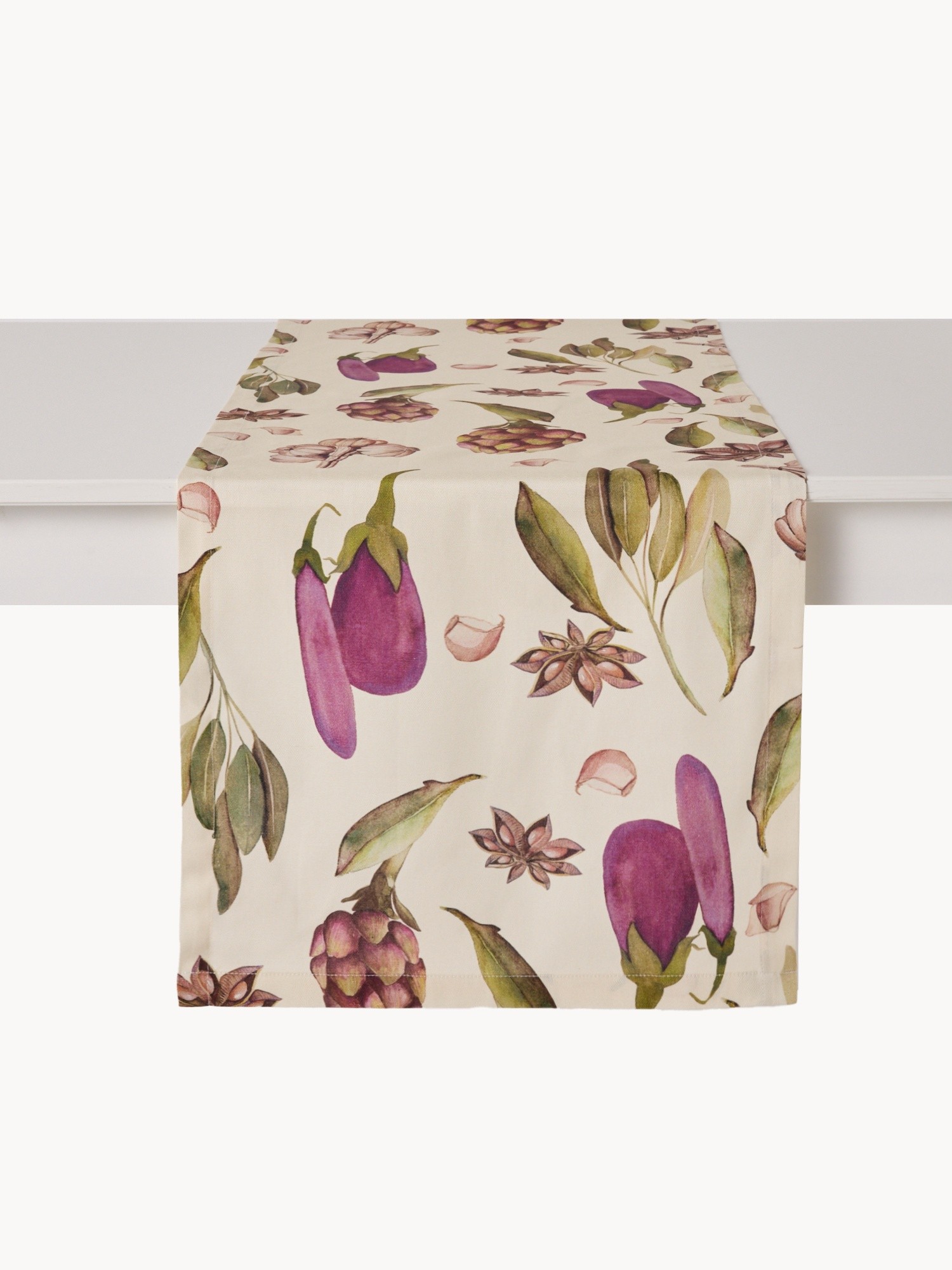 Cotton panama table runner with plant-print design, Multicolor, large image number 0