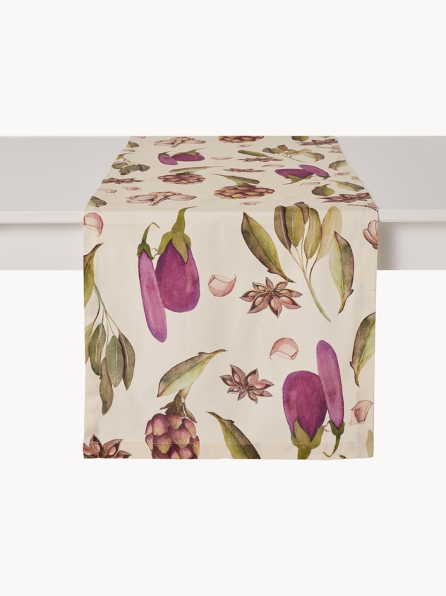 Cotton panama table runner with plant-print design