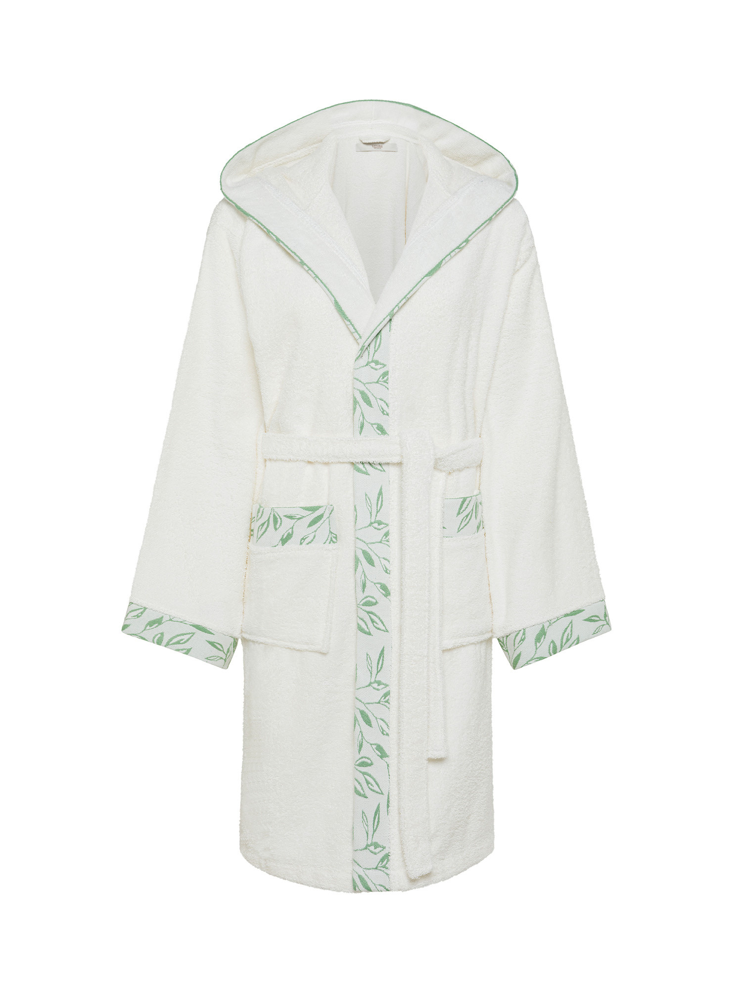 Cotton terry bathrobe with jacquard edge, White, large image number 0