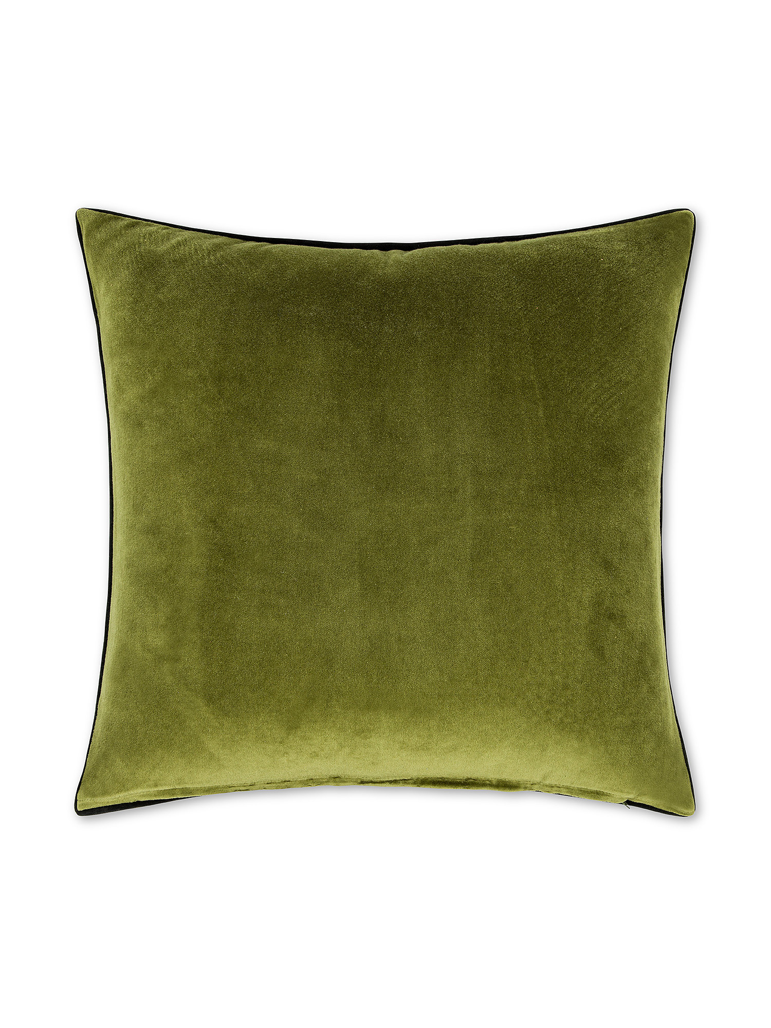 Cuscino 45x45 cm in velluto double face con piping a contrasto, Verde, large image number 1