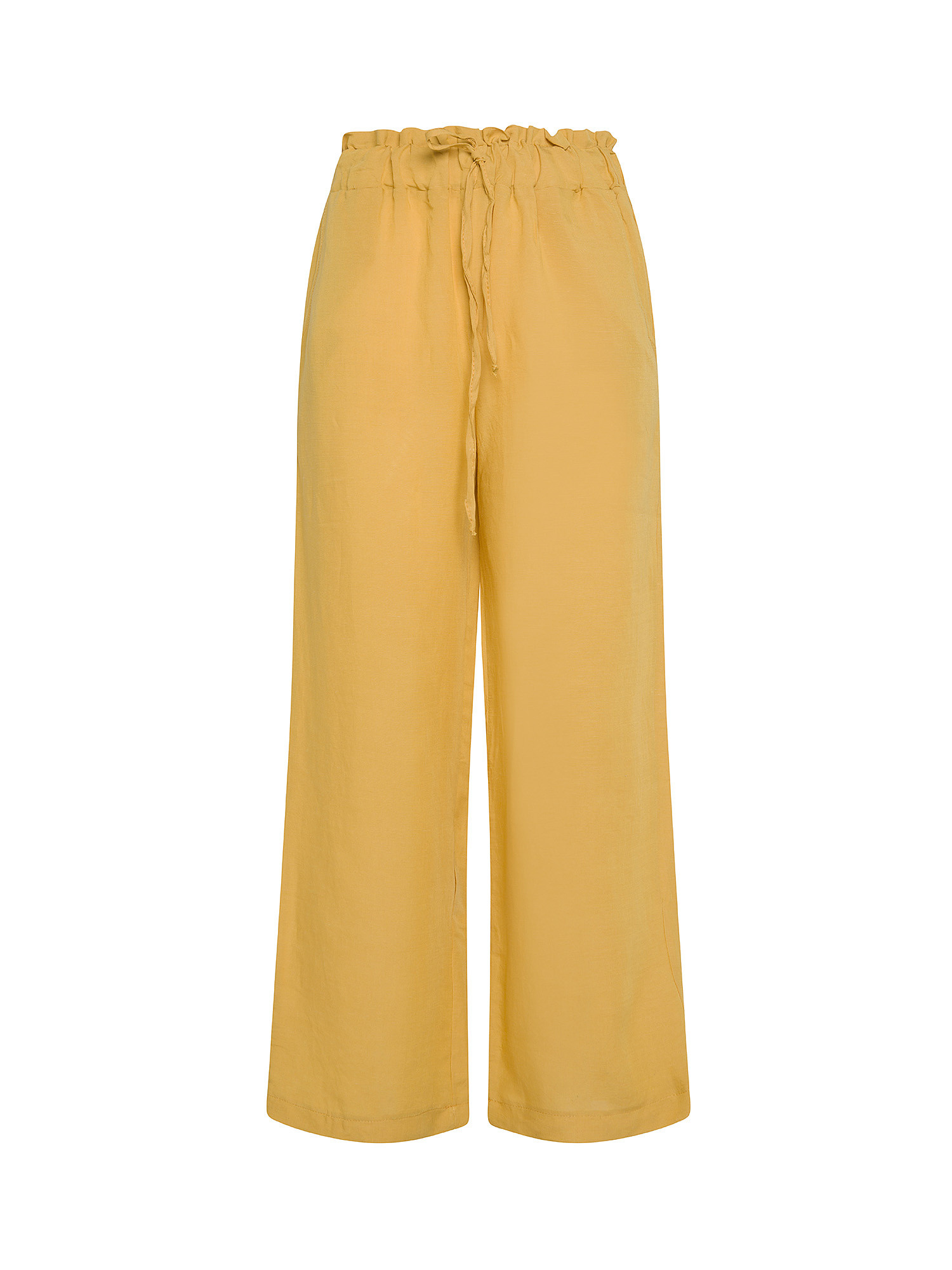 Solid color linen and viscose trousers, Ocra Yellow, large image number 0
