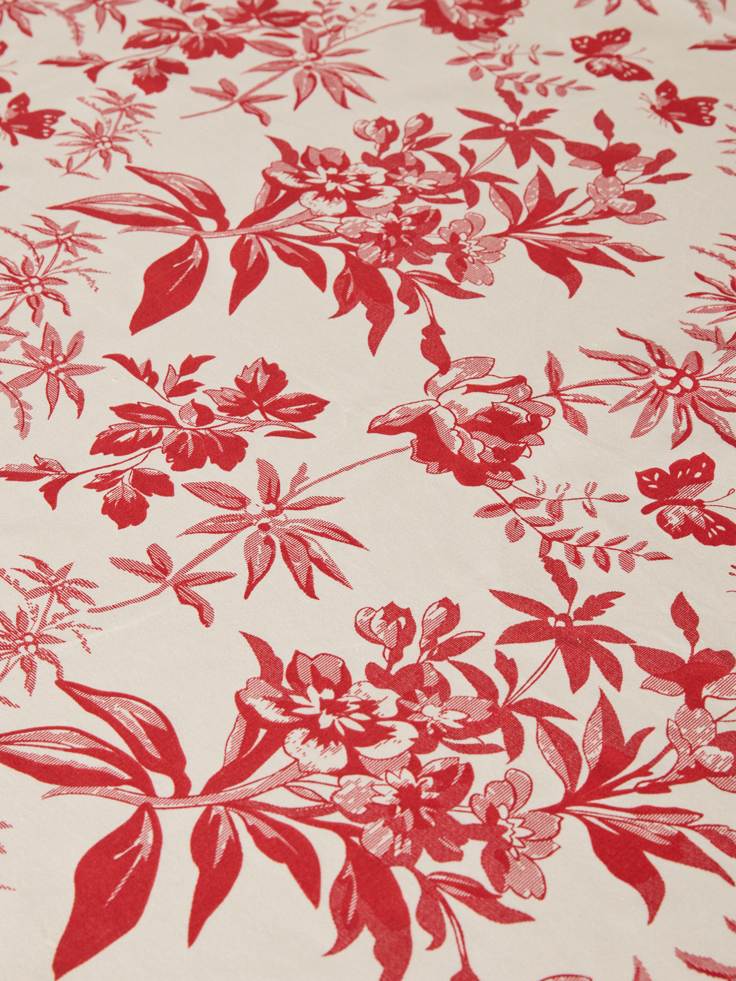 Pure cotton tablecloth with floral print, Red, large image number 1