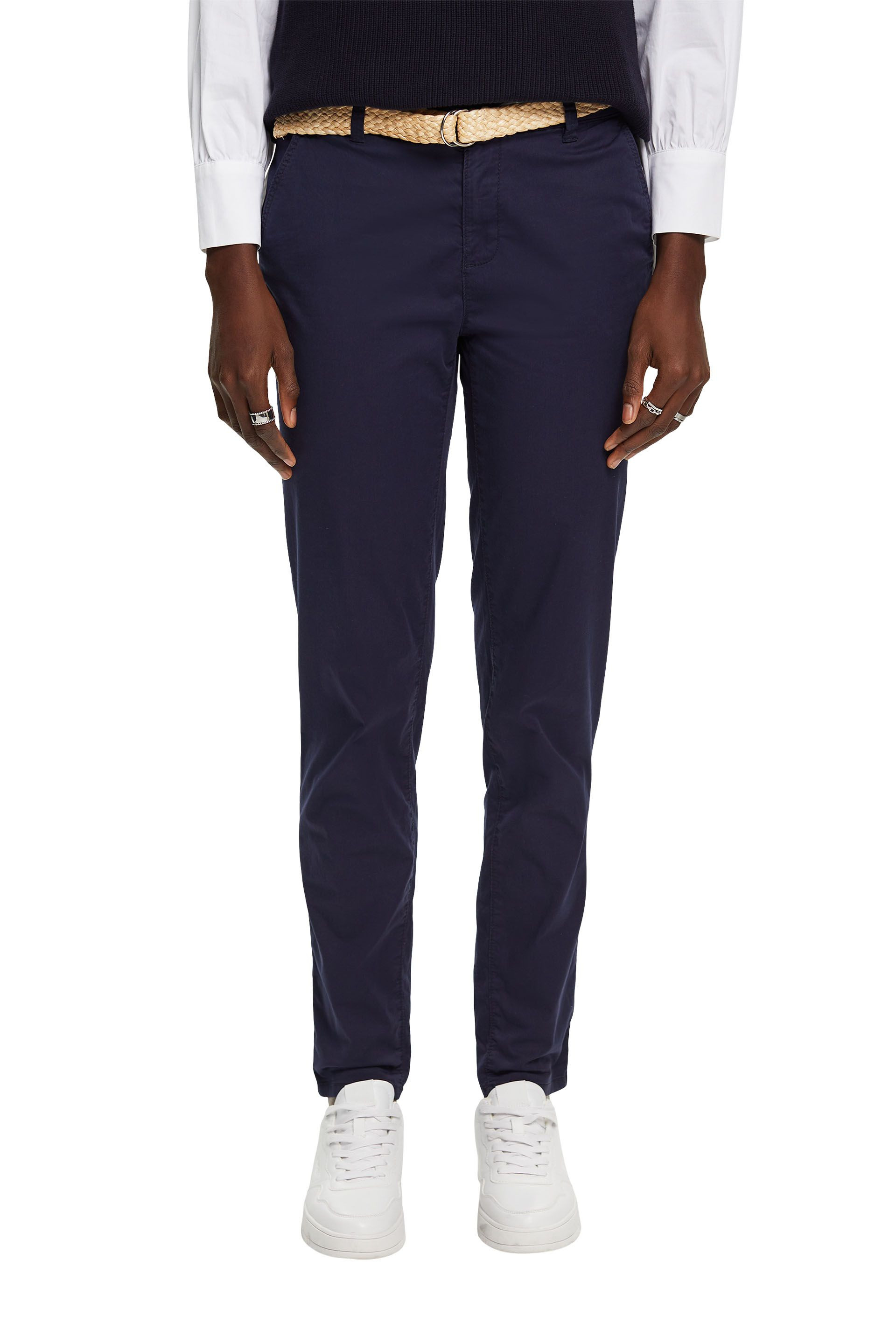 Esprit - Pantaloni chino cropped con cintura, Blu scuro, large image number 1
