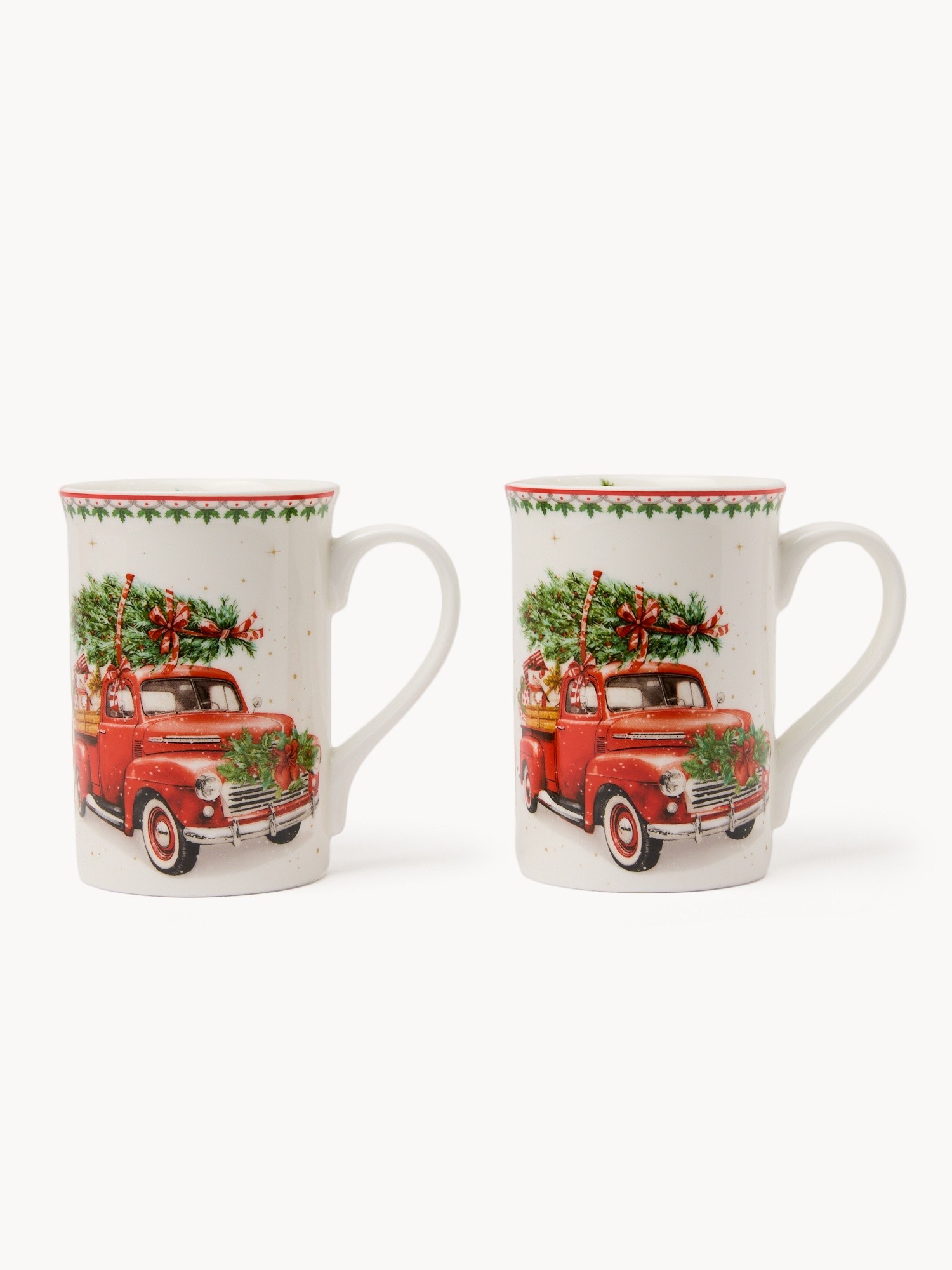 Set of 2 porcelain mugs with a Christmas motif, Multicolor, large image number 0