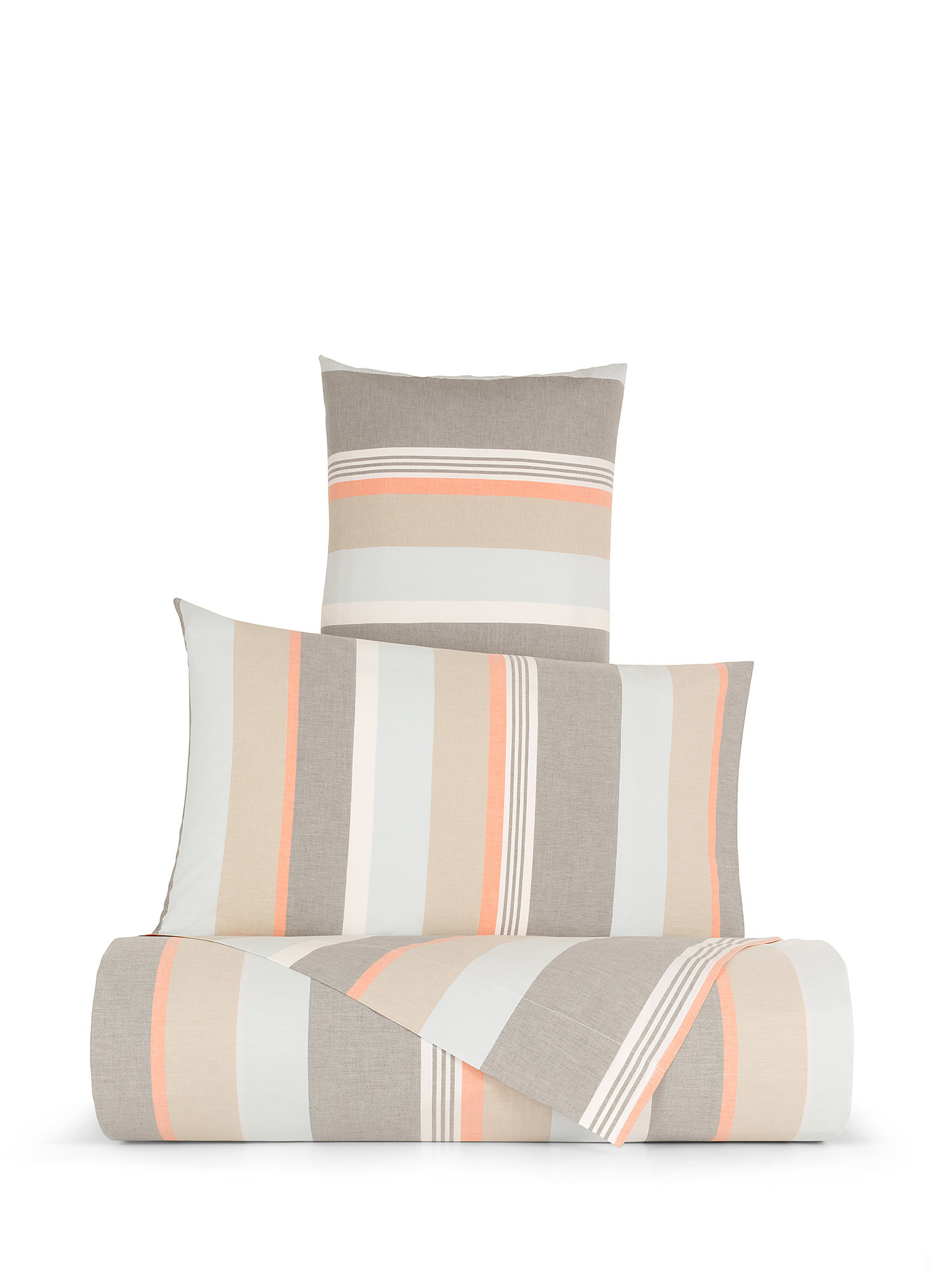 Striped washed cotton percale pillowcase, Multicolor, large image number 1