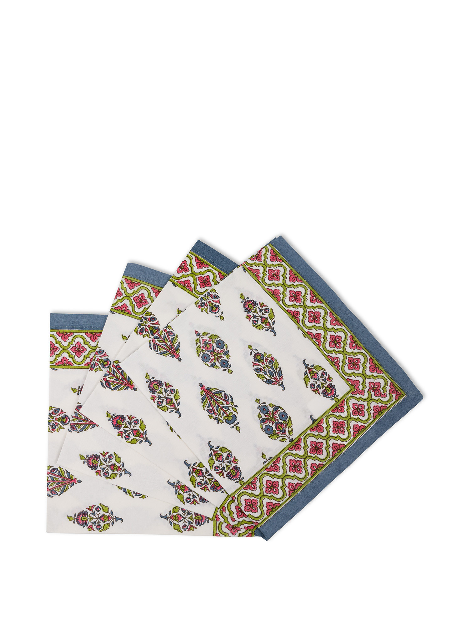 Set of 4 hand printed cotton napkins, White, large image number 0