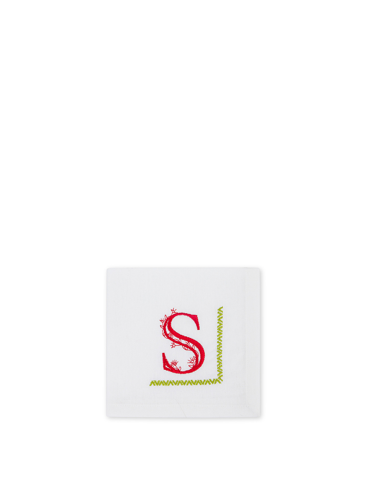 Pure cotton napkin with letter S embroidery, White, large image number 0