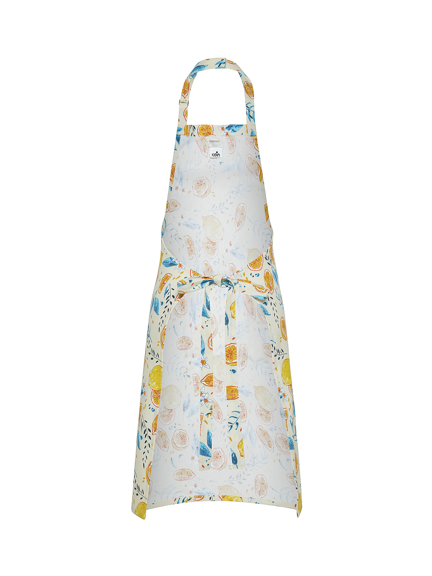 Lemon print cotton panama kitchen apron, Yellow, large image number 1