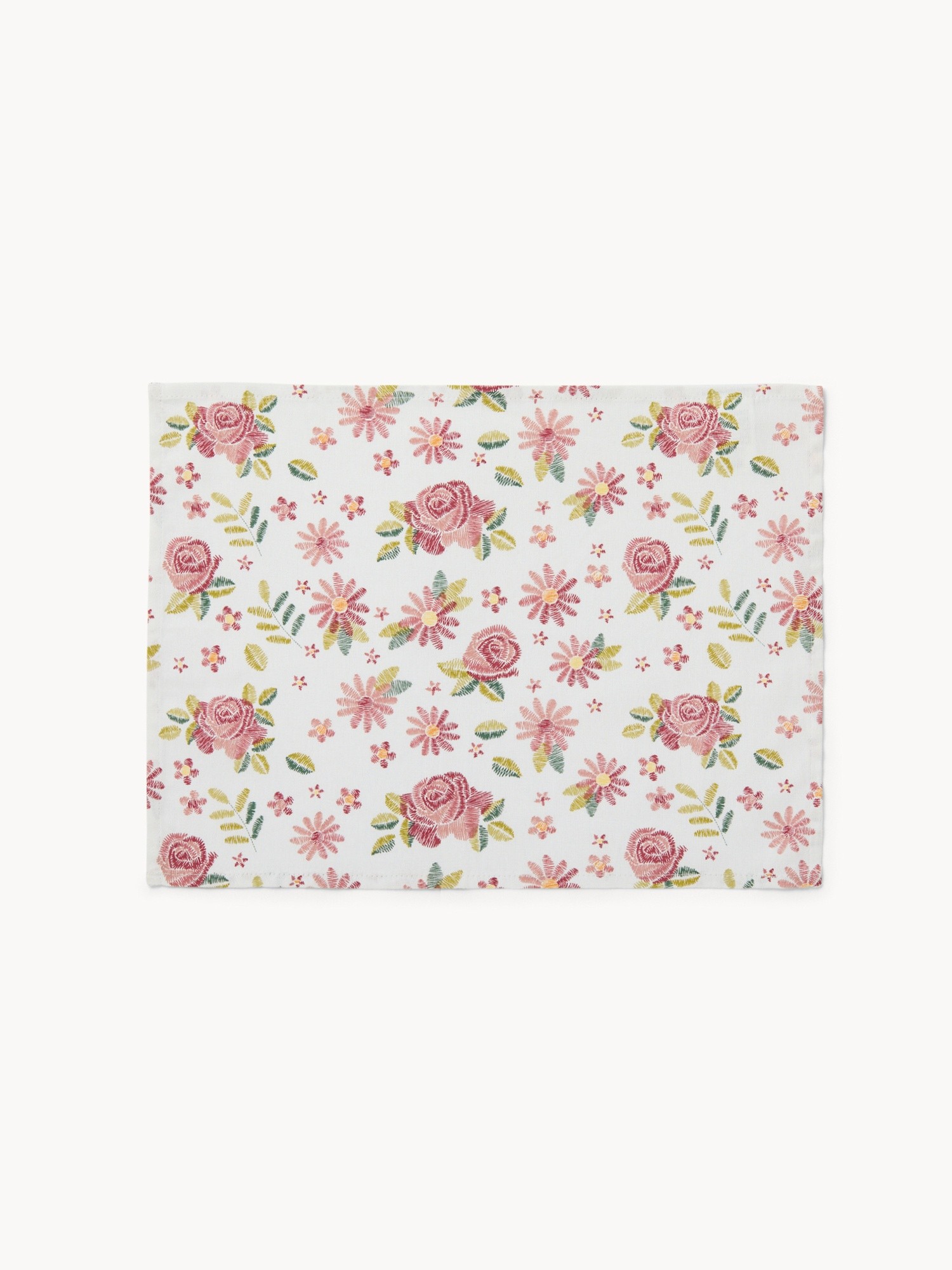 Set di 2 tovagliette in panama di cotone con stampa roselline - Prezzo di lancio, Bianco, large image number 0