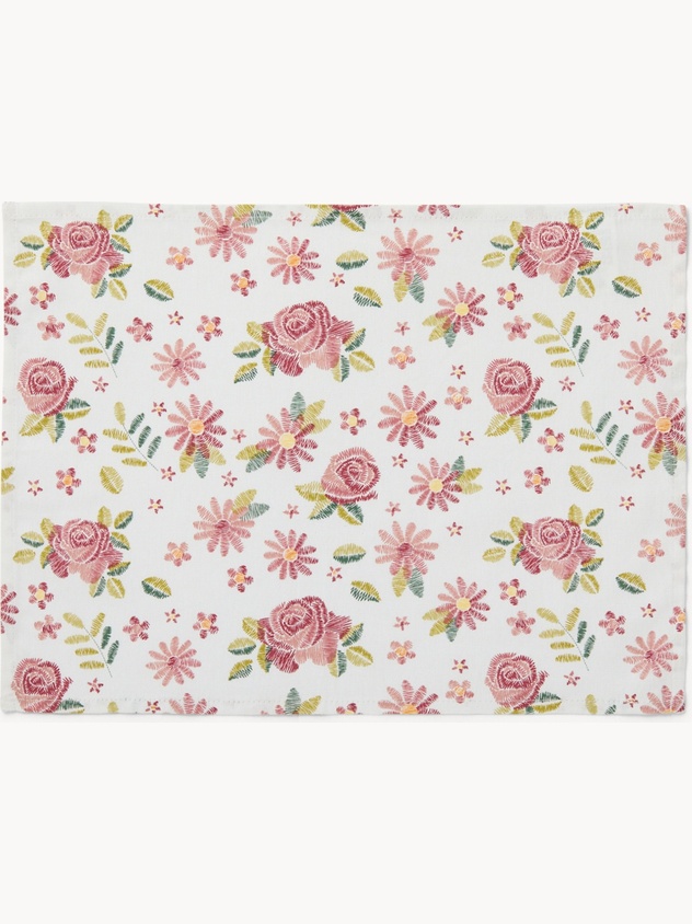 Set di 2 tovagliette in panama di cotone con stampa roselline - Prezzo di lancio
