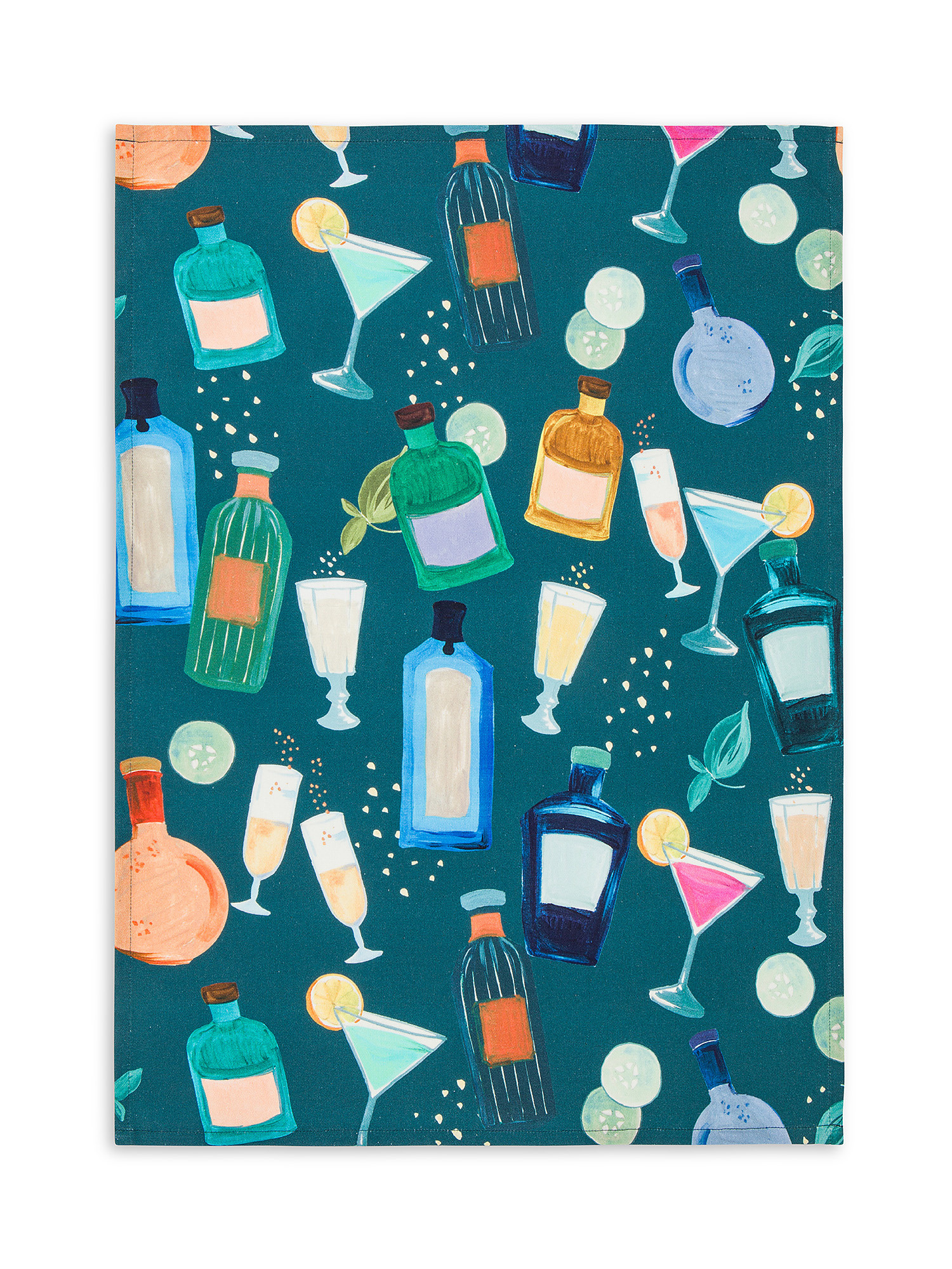 Set of 2 panama cotton tea towels with aperitif print, Multicolor, large image number 1