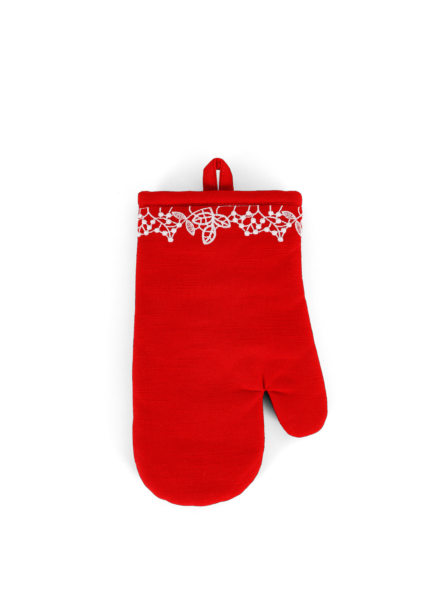 Cotton kitchen mitt with Christmas embroidery, Red, large image number 0