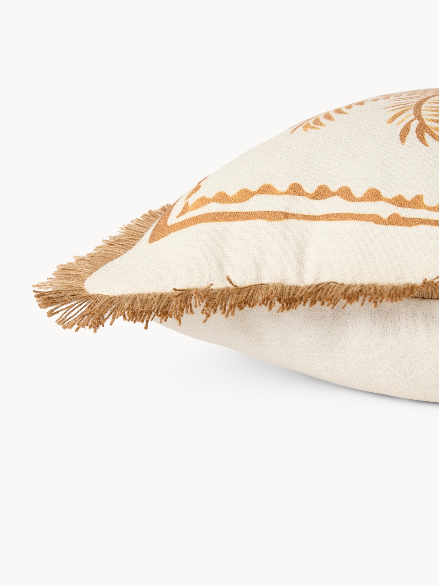 Cushion with palm print and jute fringe 45x45cm, Honey Yellow, large image number 2