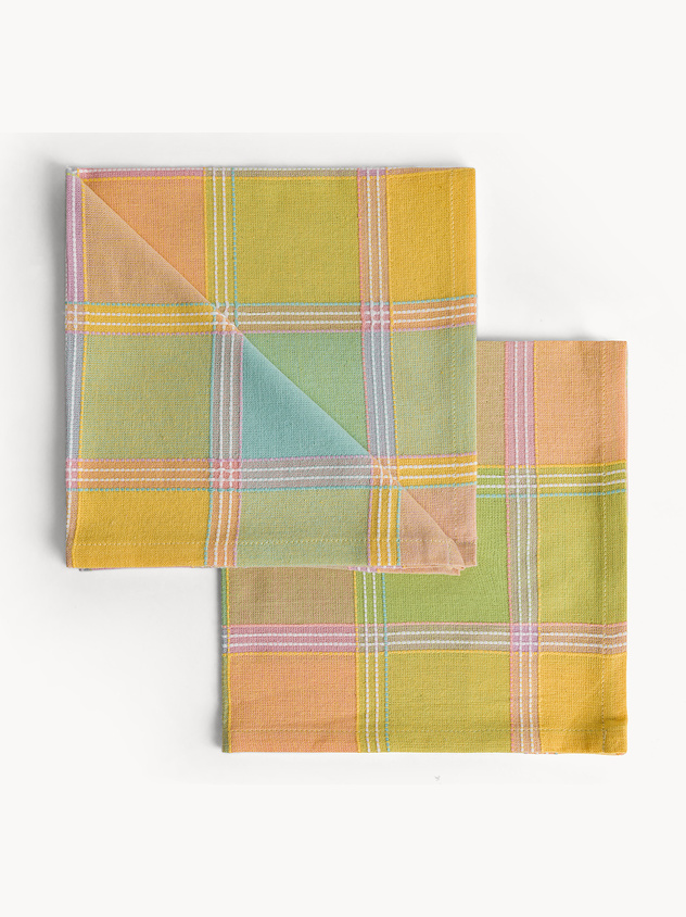 Set di 2 tovaglioli in cotone check pastello