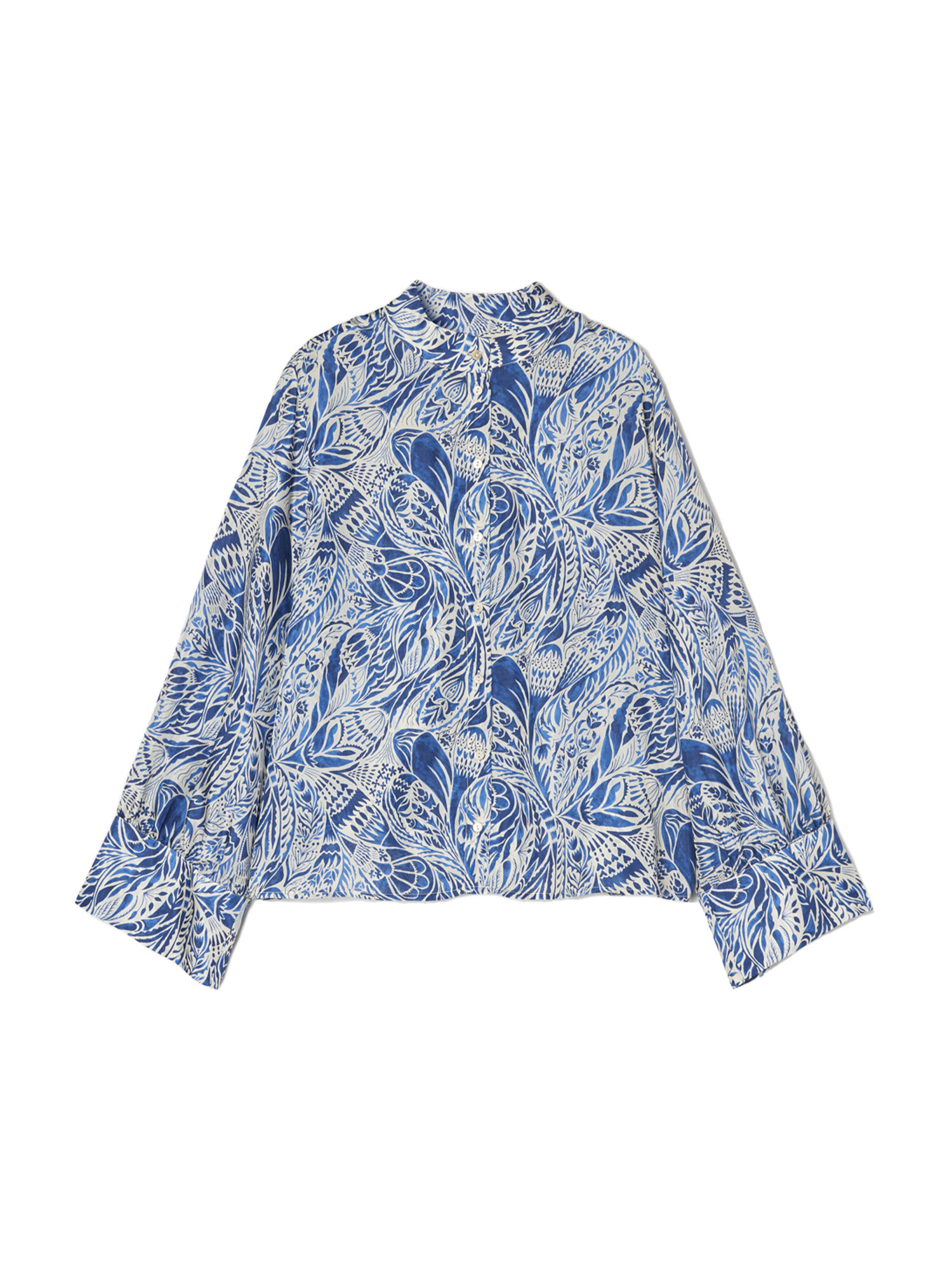 Momonì - Camicia Franklin in seta habotai stampata, Blu bluette, large image number 0