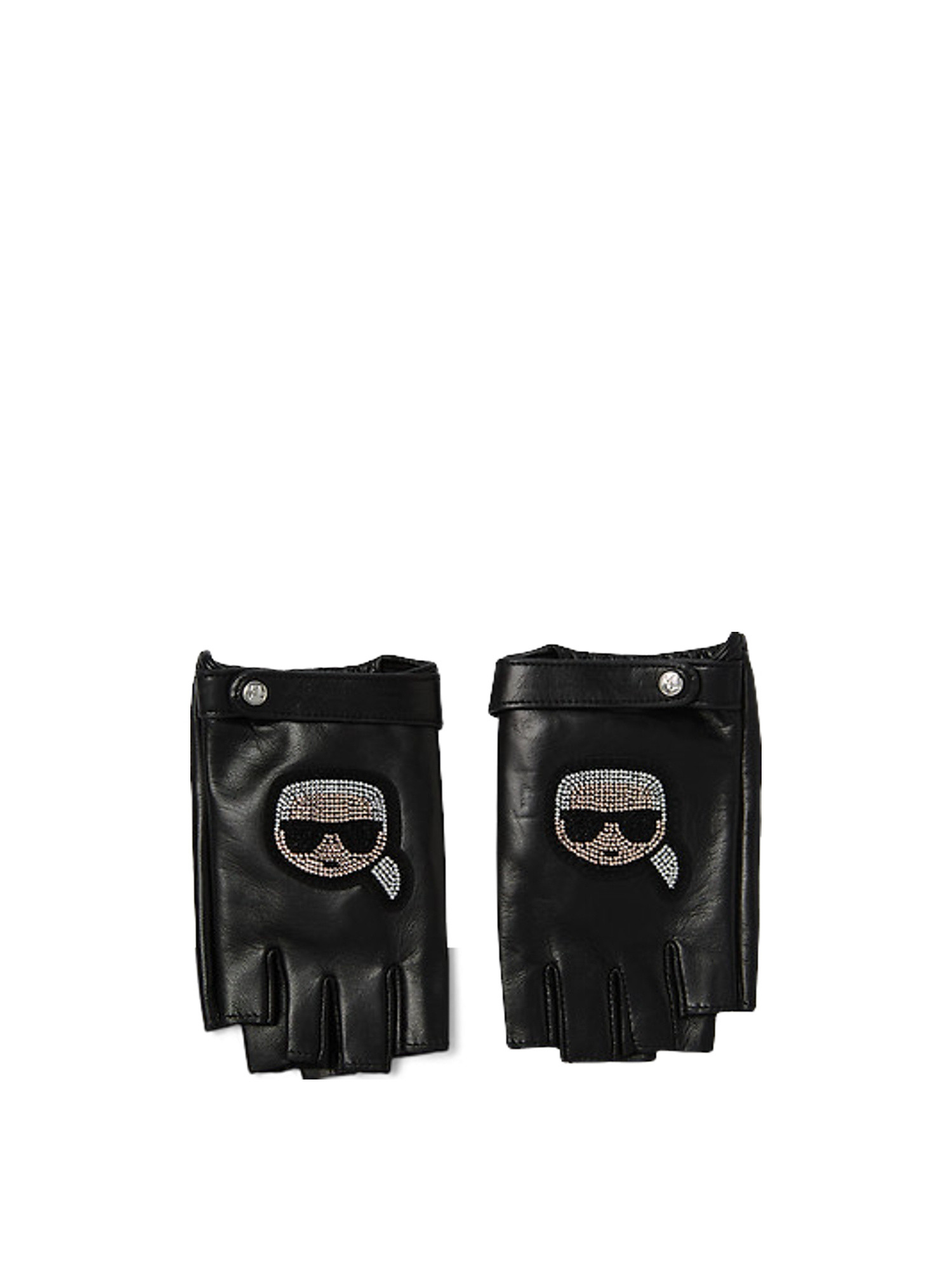 Karl Lagerfeld - K/ikonik guanti karl senza dita con strass, Black, large image number 0