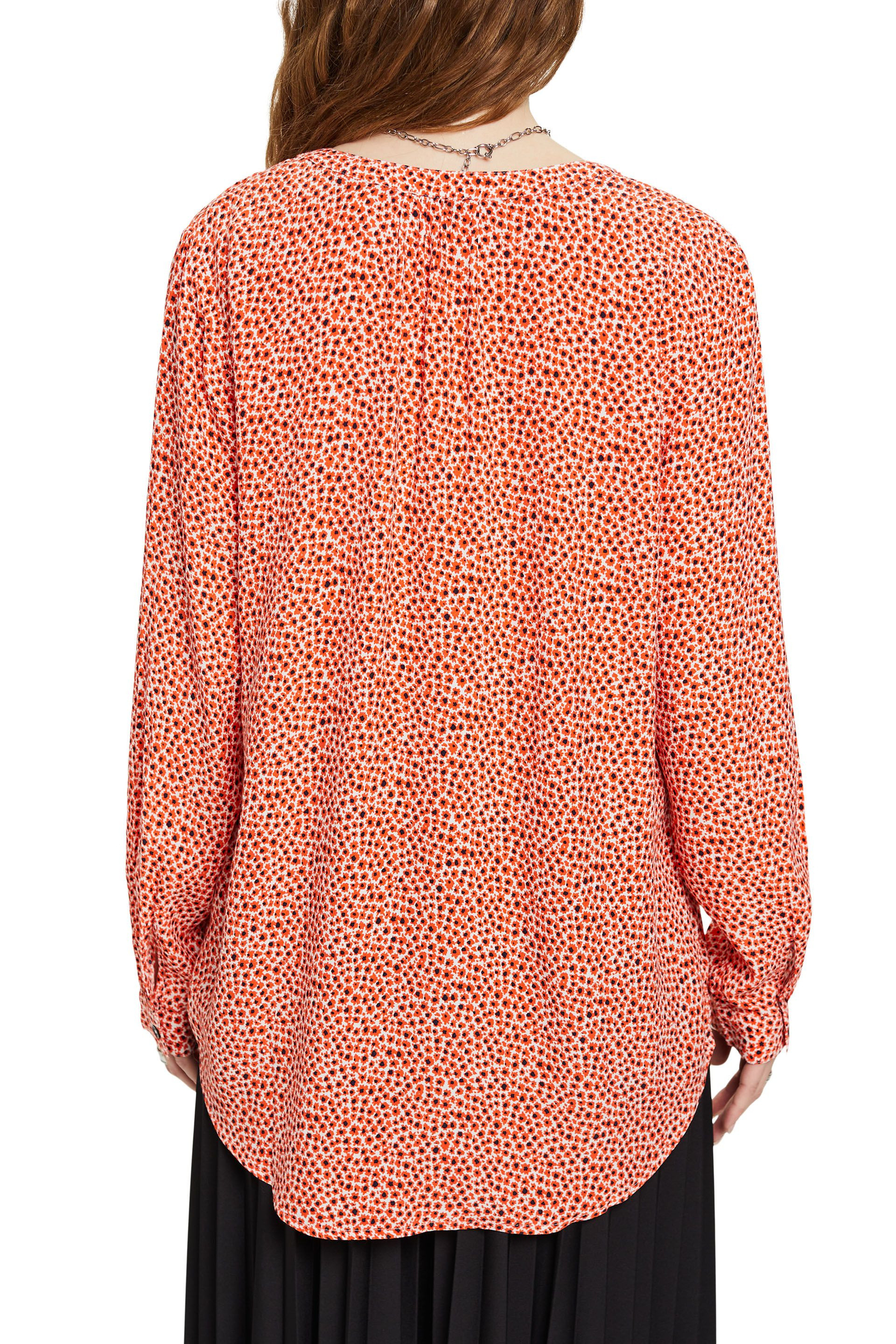Esprit - Camicia floreale con scollo a V, Arancione, large image number 3